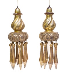 Pair of Large 18th Century Italian Rococo Gold Leaf Hand Carved 'Pompom' Tassels