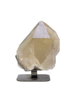 Citrine Crystal Quartz Point with Tourmaline Inclusions on a Custom Black Stand