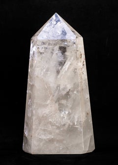 Polished Oblique Crystal Quartz Point with Light-Reflecting Inclusions
