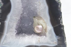 Polished Crystal Cathedral with Natural Baroque Pearl and Calcite Deposit