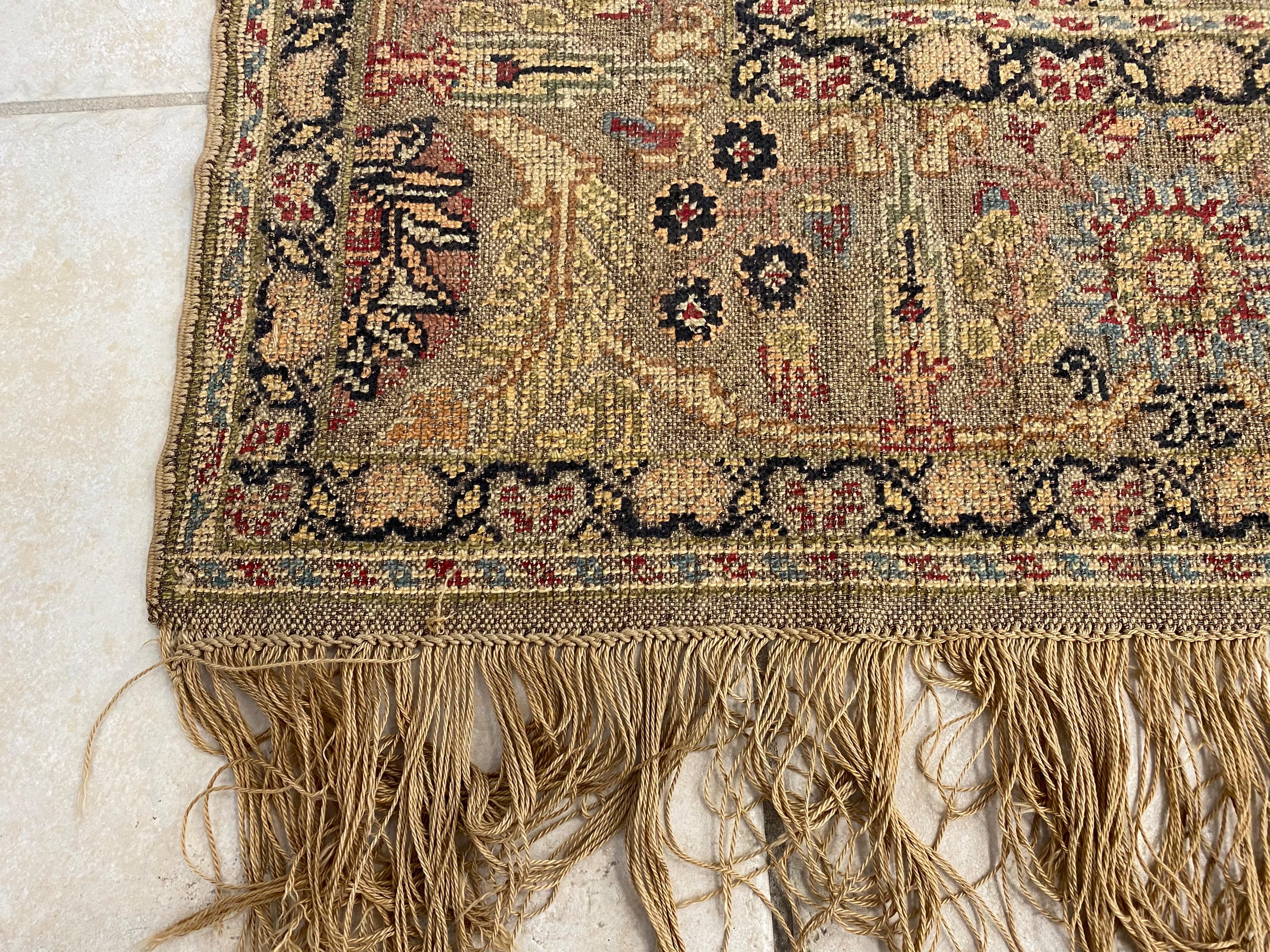 Late 19th C. Antique Floral Turkish Kaysari Silk & Metallic Thread Tapestry Rug For Sale 1