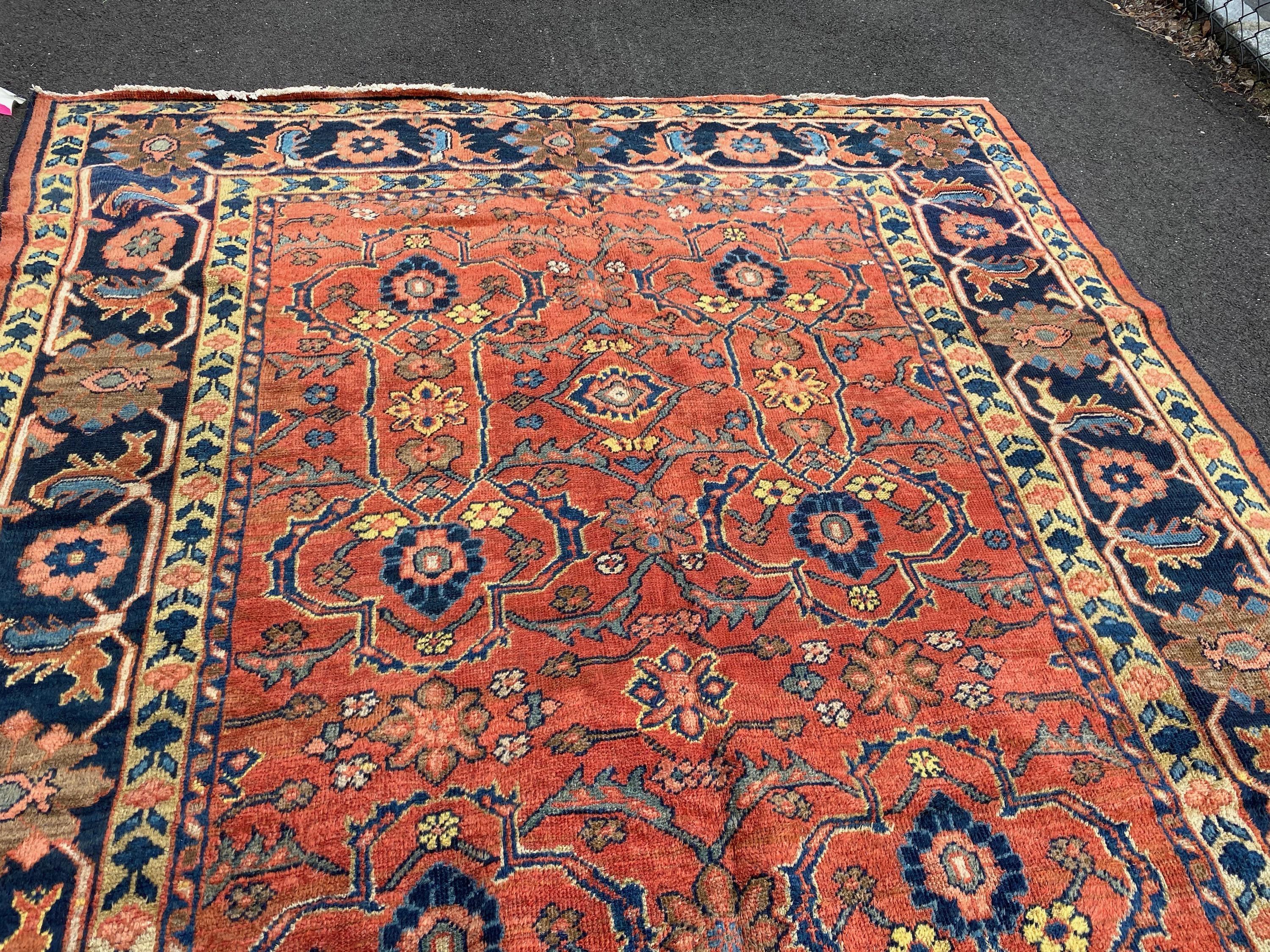 Kirman Antique Persian Rust and Navy Blue Mahal Ziegler Carpet