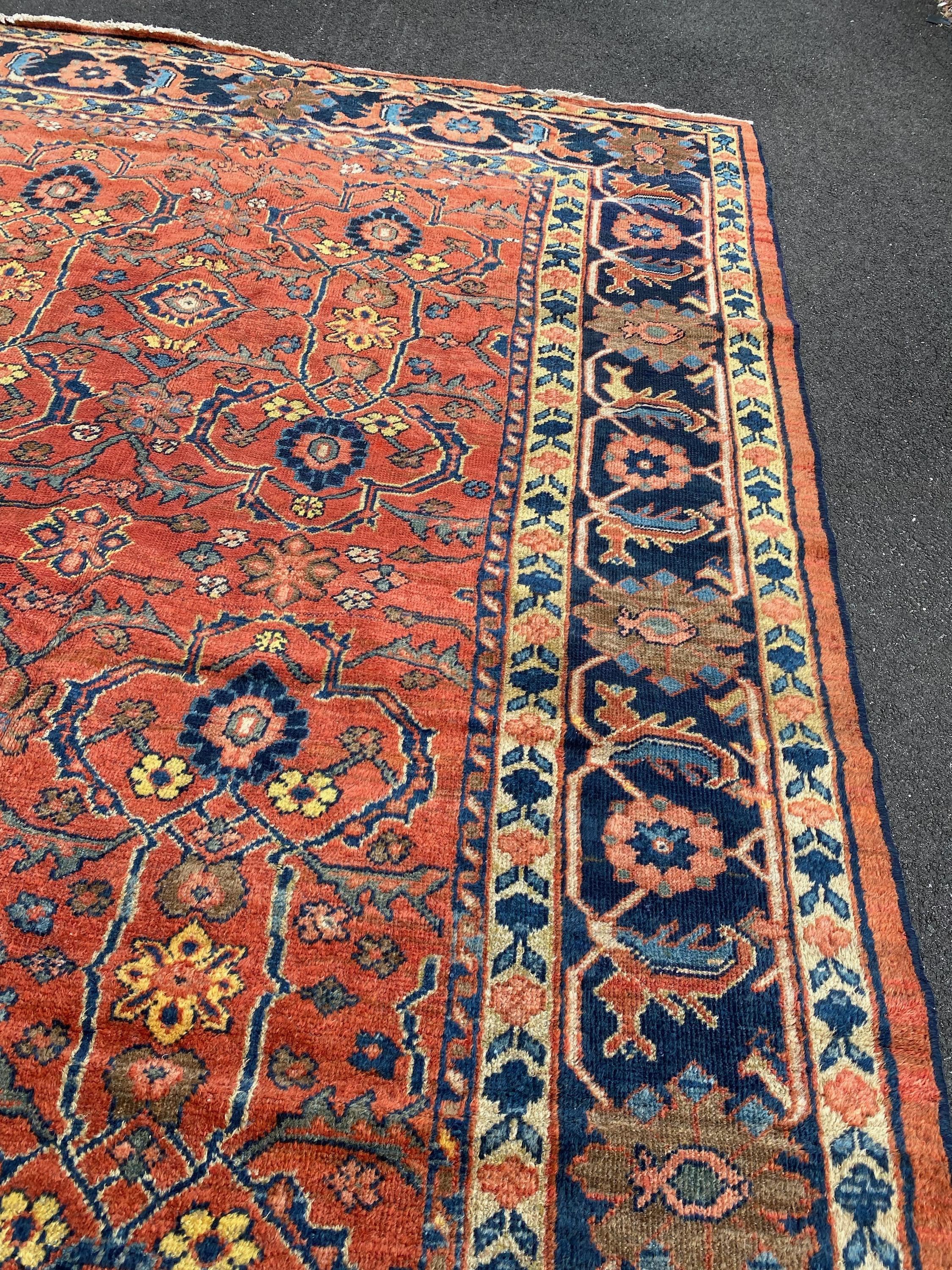 Hand-Knotted Antique Persian Rust and Navy Blue Mahal Ziegler Carpet