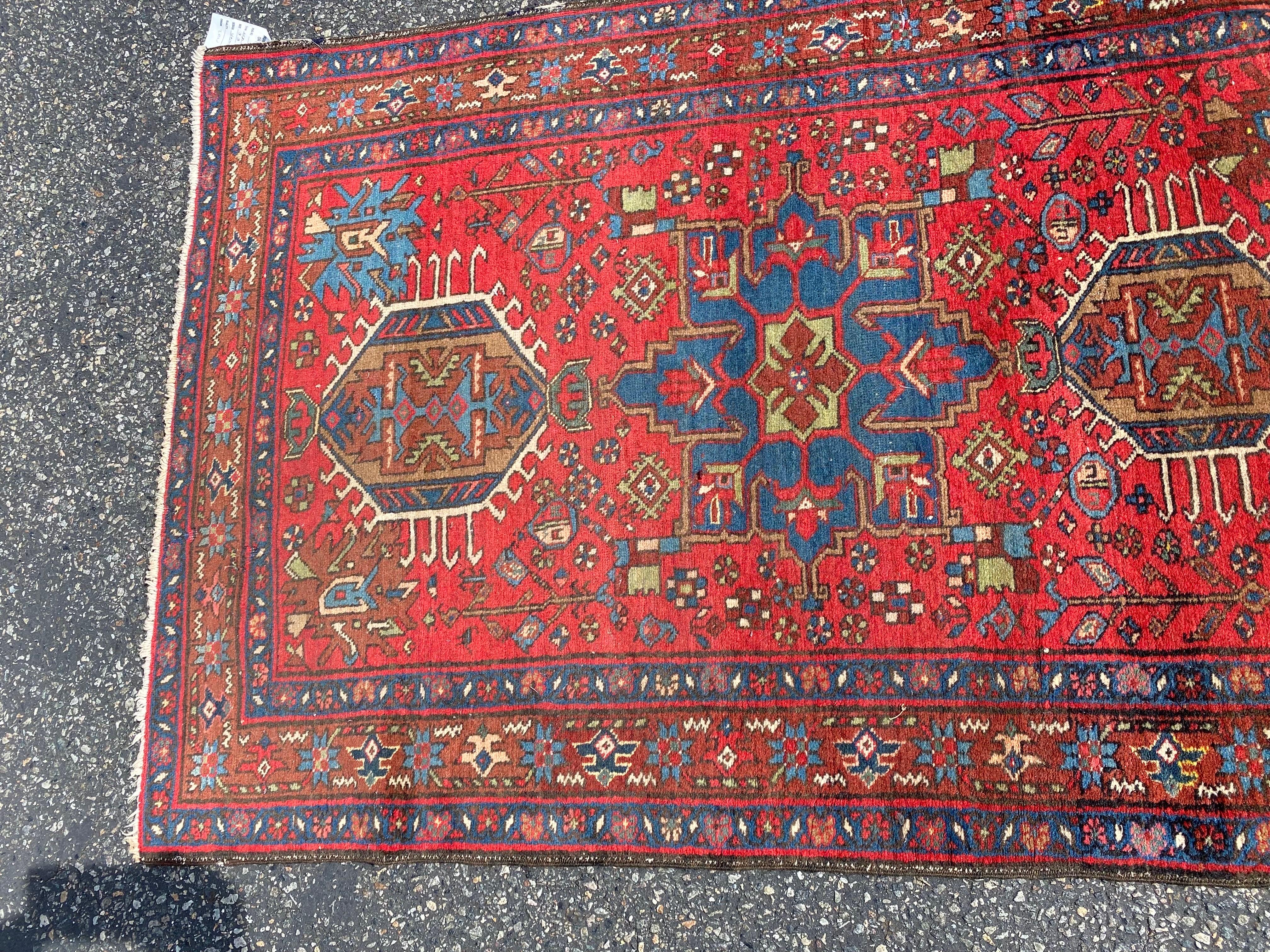 Hand-Knotted Antique Persian Karajeh Heriz Serapi Rug c. 1920s  3.3 x 4.8 ft For Sale