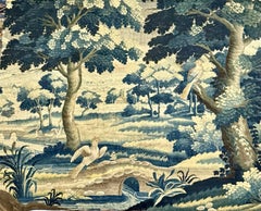 Antique 17th Century Green Flemish Verdure Landscape Tapestry with Birds