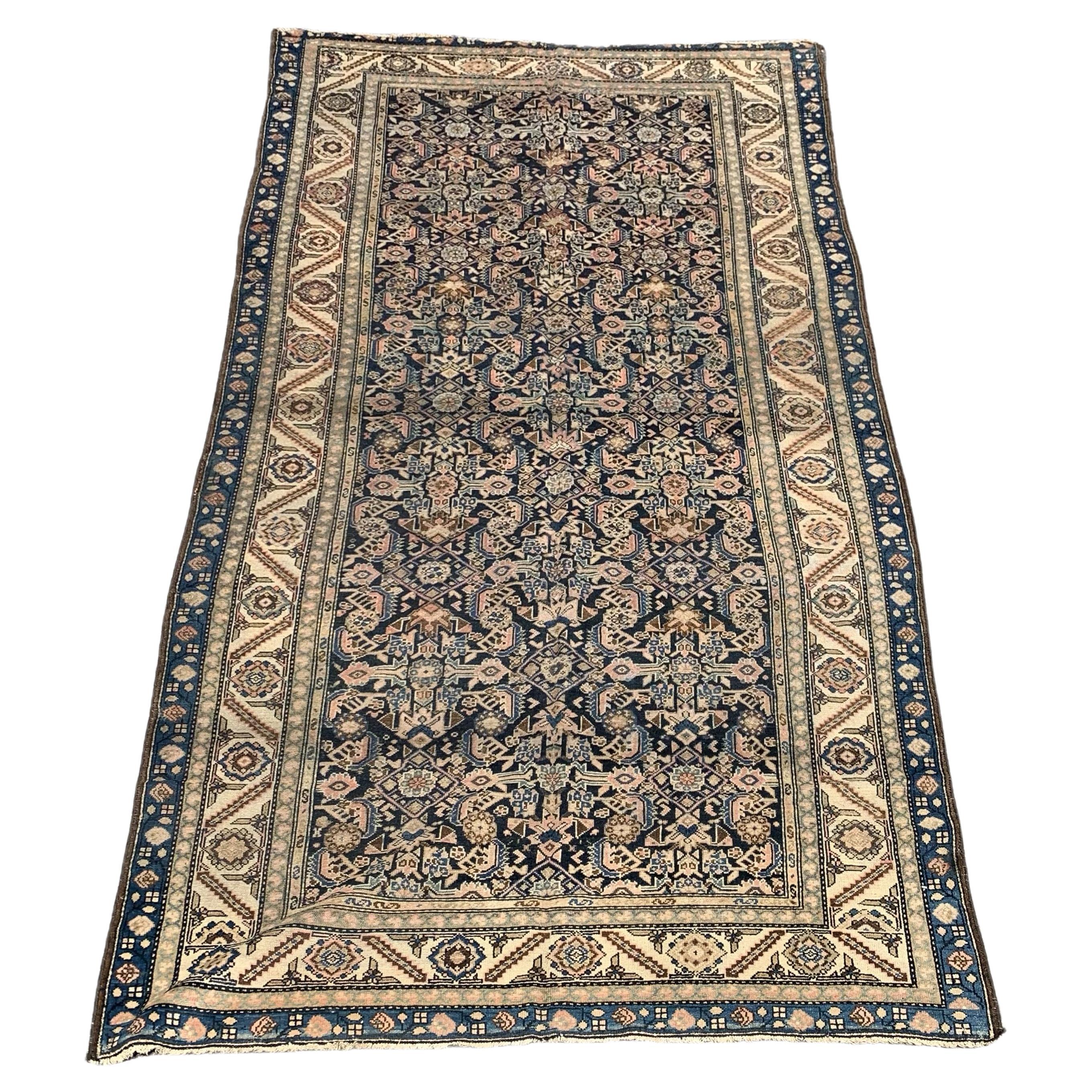 Antique Grey Blue Malayer Runner Long Rug 5 x 12.2ft For Sale