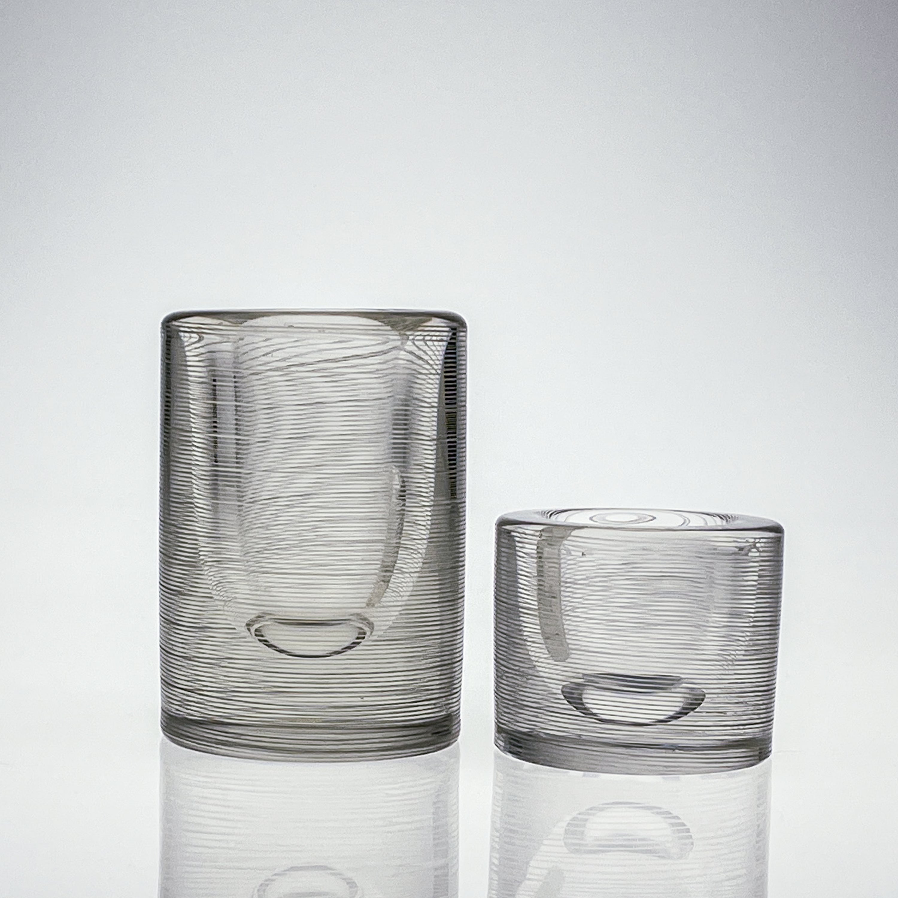 Scandinavian Modern Tapio Wirkkala Two Line Cut Crystal Art Vases Handblown 1958