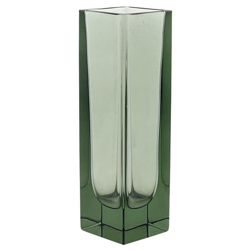 Scandinavian Modern Kaj Franck Grey-Green square Glass Vase Handblown 1965
