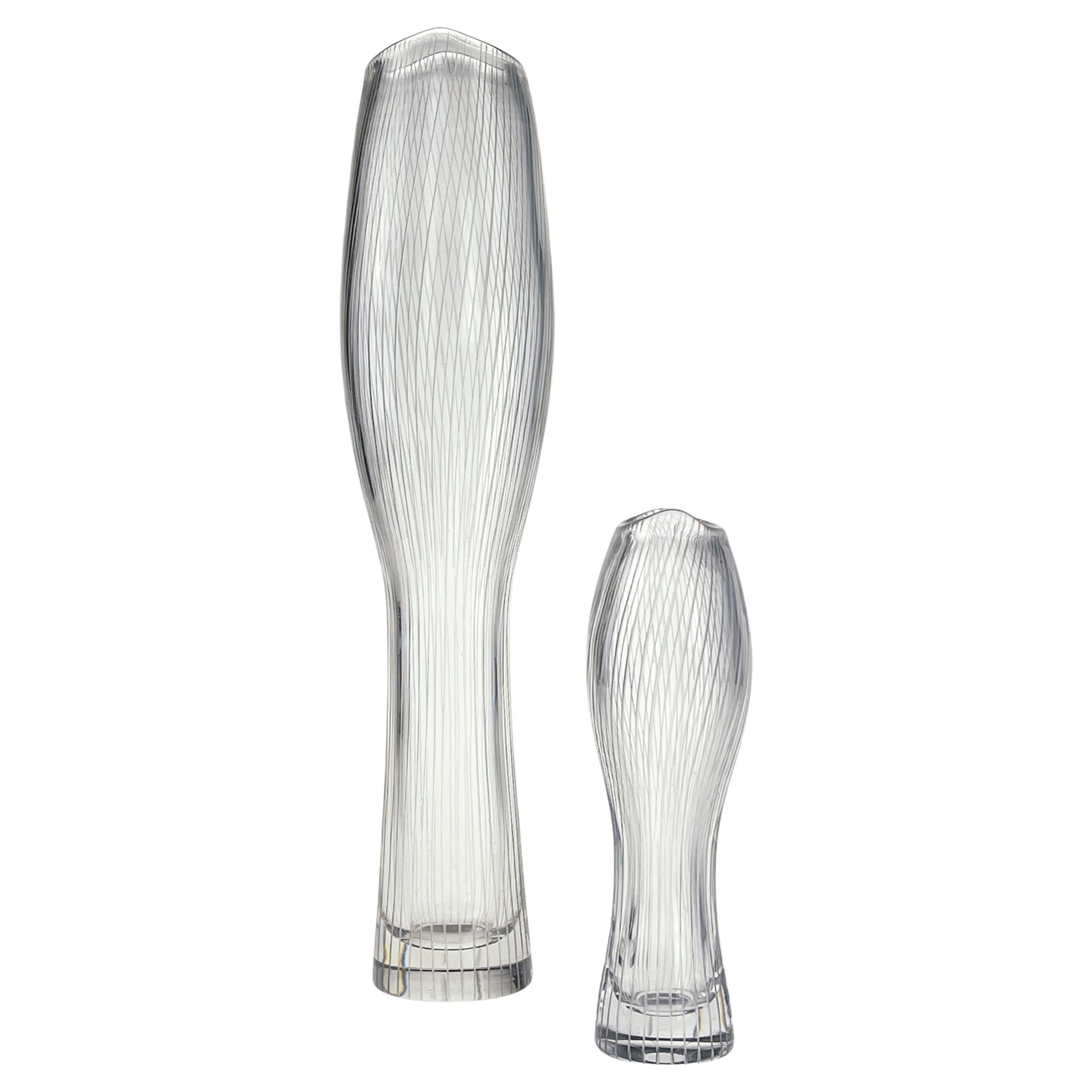 Scandinavian Modern Tapio Wirkkala Two Crystal Line Cut Art-Objects Handblown For Sale