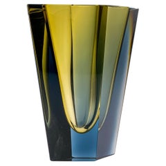 Scandinavian Modern Kaj Franck Glass Art-Object Vase Prisma 1963 Yellow Blue