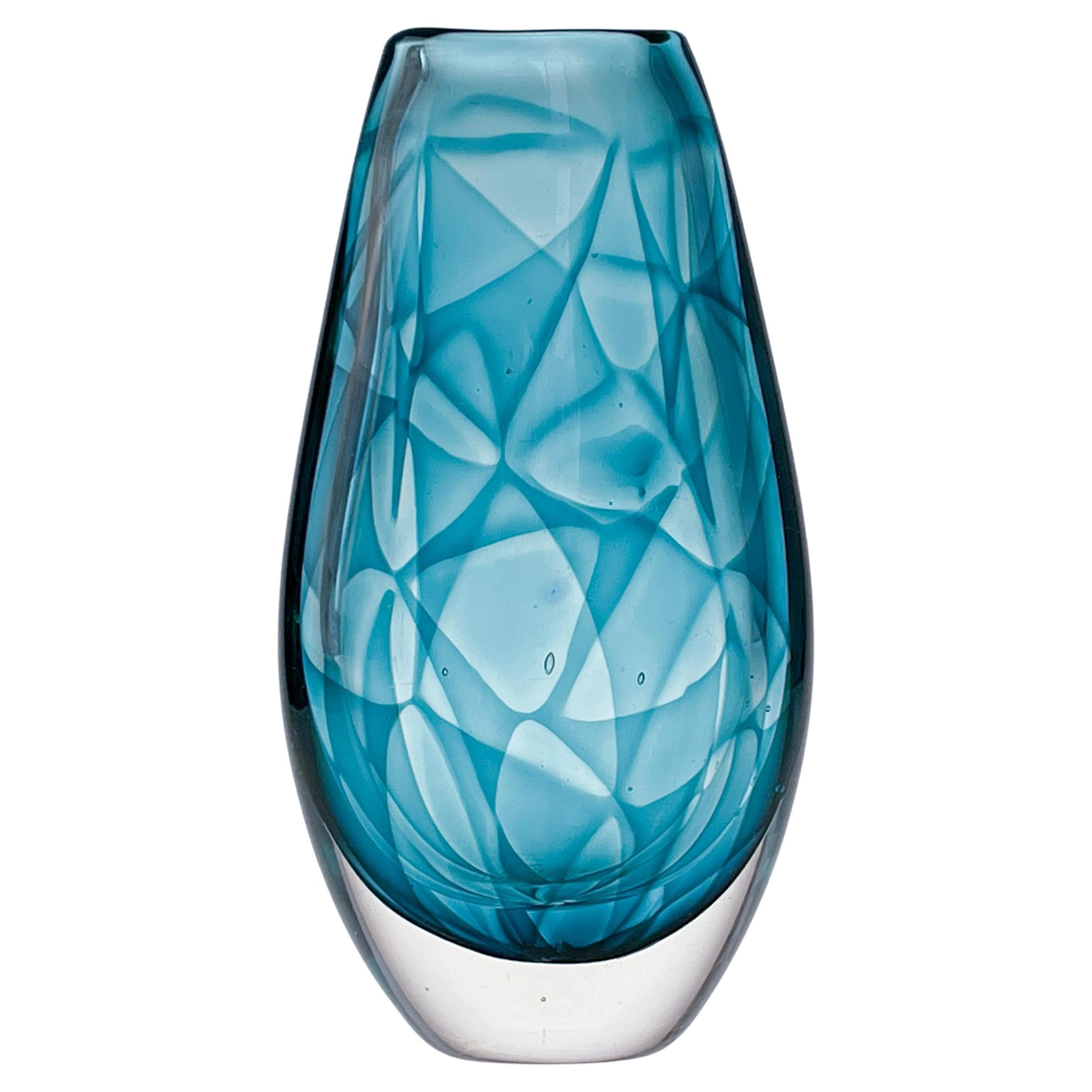 Scandinavian Modern Vicke Lindstrand Glass Art Vase Colora Kosta Turquoise 1960s For Sale