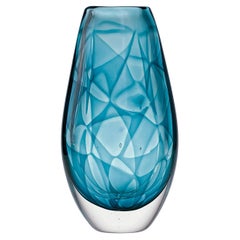 Scandinavian Modern Vicke Lindstrand Glass Art Vase Colora Kosta Turquoise 1960s