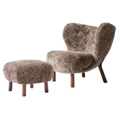 Little Petra & Pouf in Sahara Sheepskin & Walnut by Viggo Boesen for & Tradition
