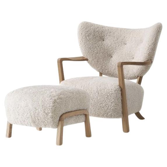 Set of Wulff ATD2 & Pouf ATD3 in Sheepskin Moonlight & Oak for & Tradition For Sale