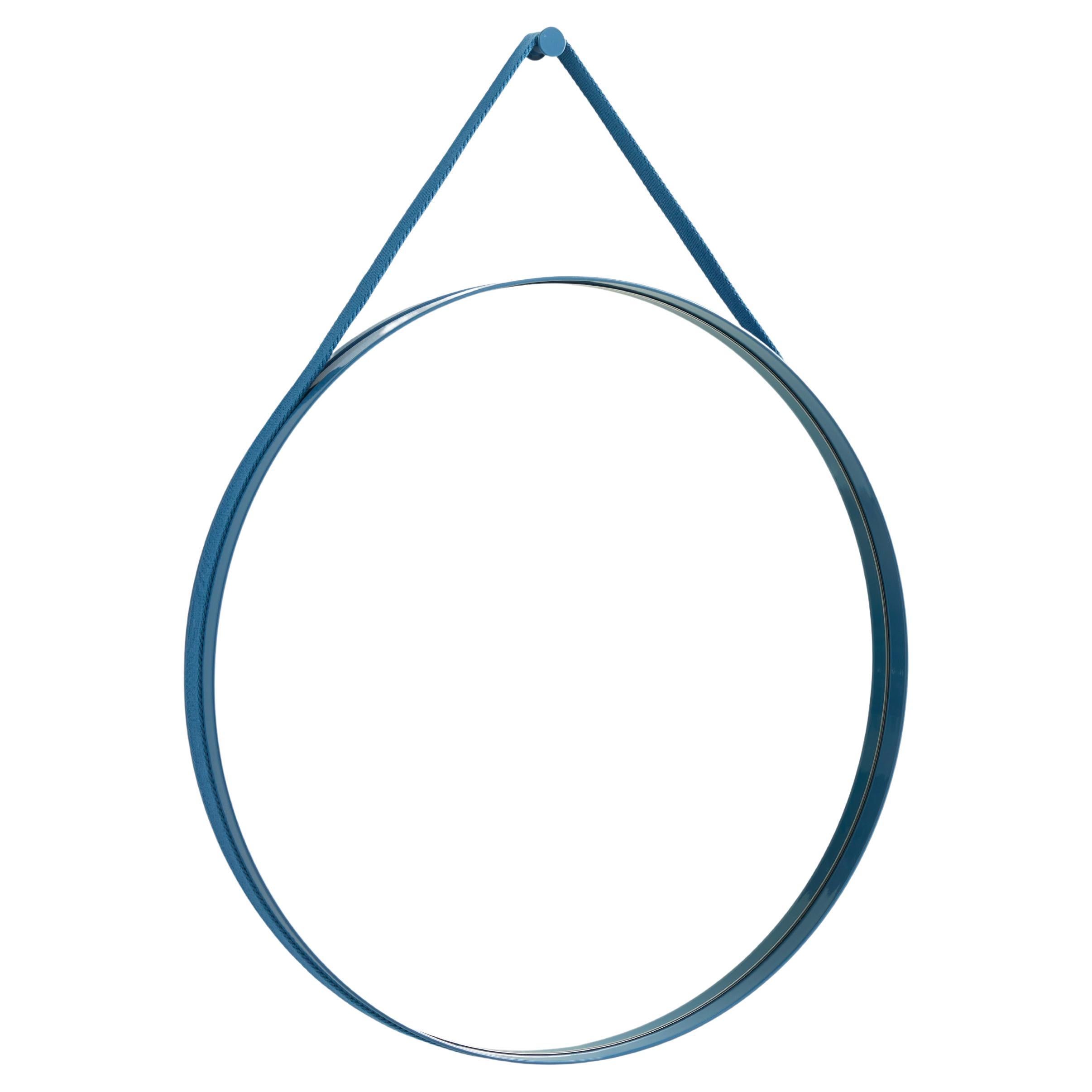 Specchio da cinturino n. 2, D70 in acciaio verniciato a polvere blu di Hay in vendita