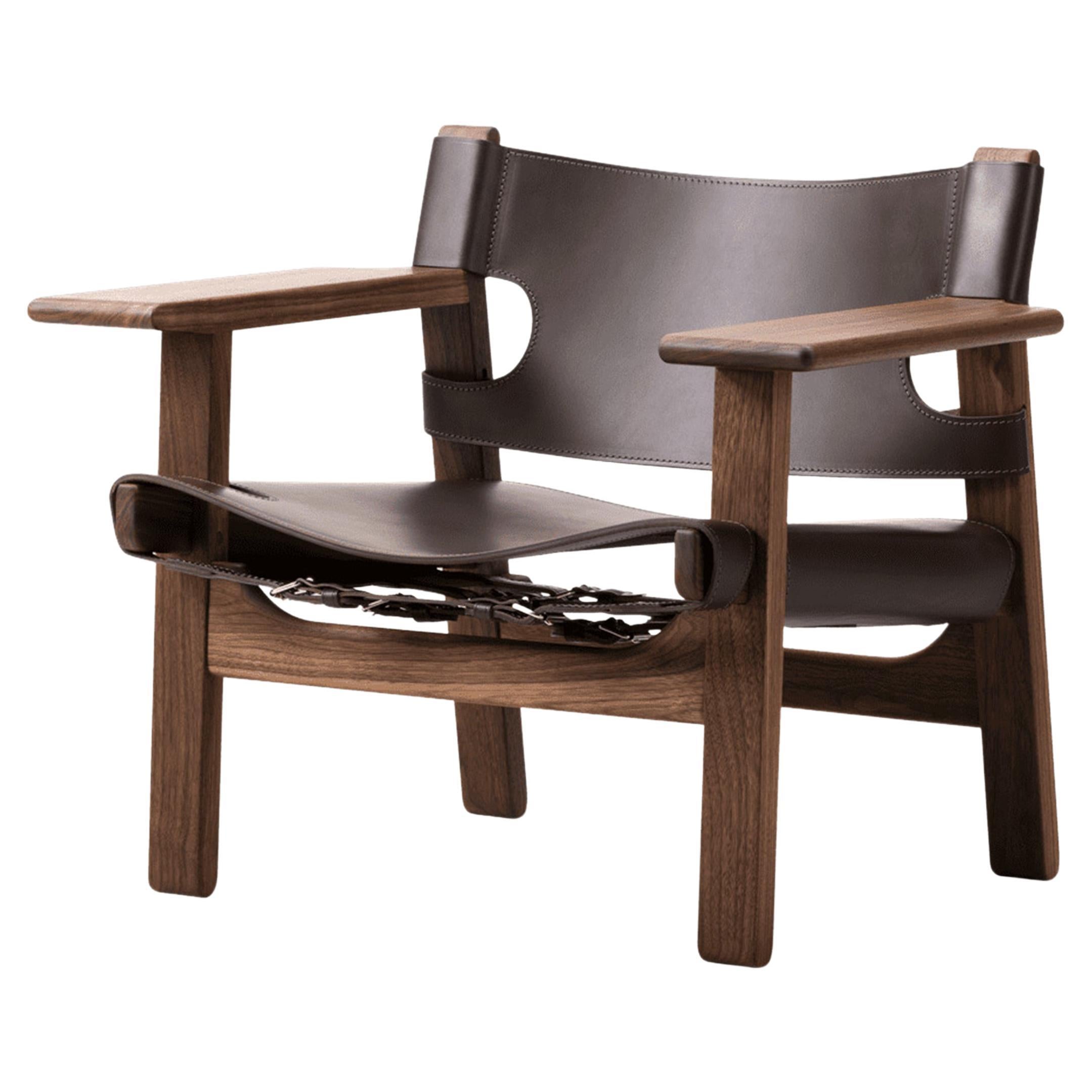 Børge Mogensen, The Spanish Chair-Dunkelbraunes Leder/geölter Nussbaum-für Fredericia