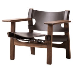 Børge Mogensen, The Spanish Chair-Dunkelbraunes Leder/geölter Nussbaum-für Fredericia