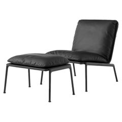 Set of Muno Lounge Chair & Footstool- Black Leather-Luca Nichetto for &T