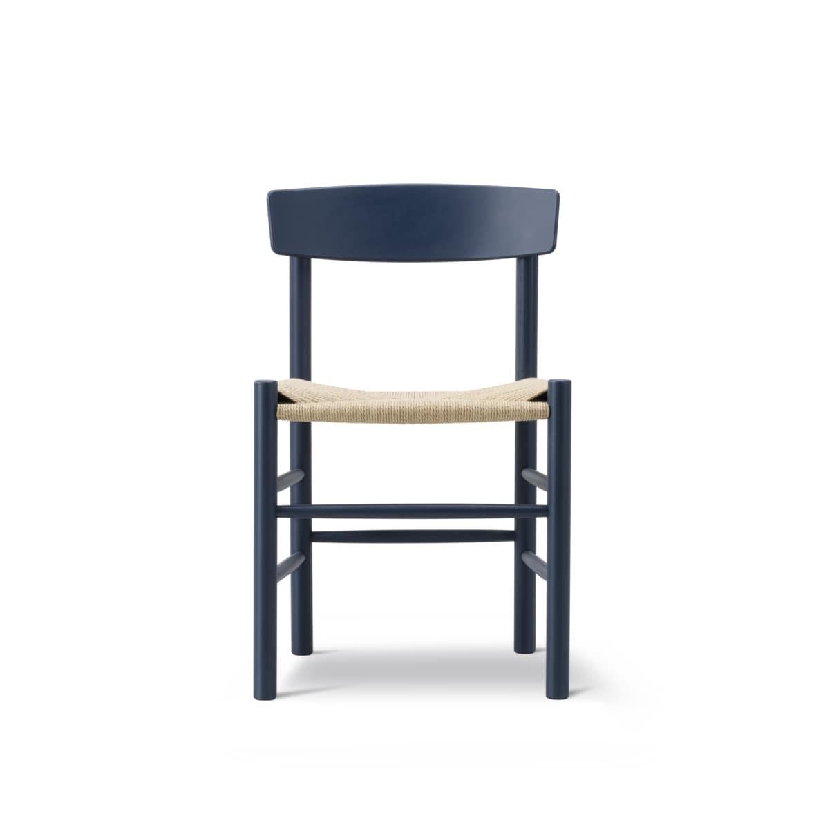 Lacquered Børge Mogensen Pair of J39 Mogensen Chairs, Natural Paper Cord/Beech Indigo Blue For Sale