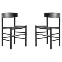 Børge Mogensen Pair of J39 Mogensen Chairs, Black Paper Cord/Black Lacquered Oak