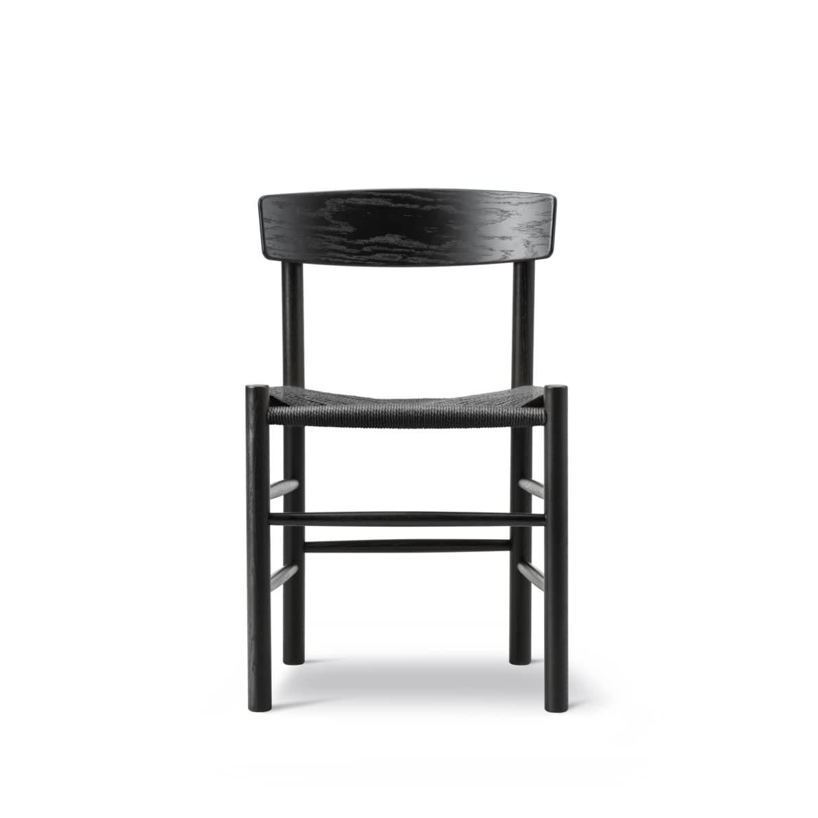 Scandinavian Modern Børge Mogensen Pair of J39 Mogensen Chairs, Black Paper Cord/Black Lacquered Oak For Sale