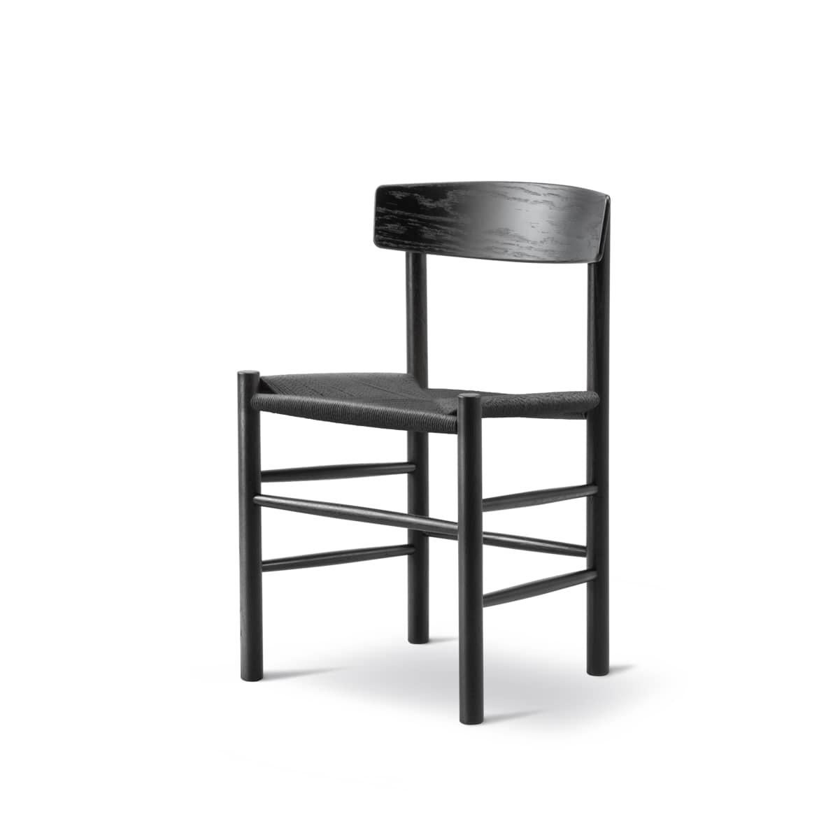 Latvian Børge Mogensen Pair of J39 Mogensen Chairs, Black Paper Cord/Black Lacquered Oak For Sale