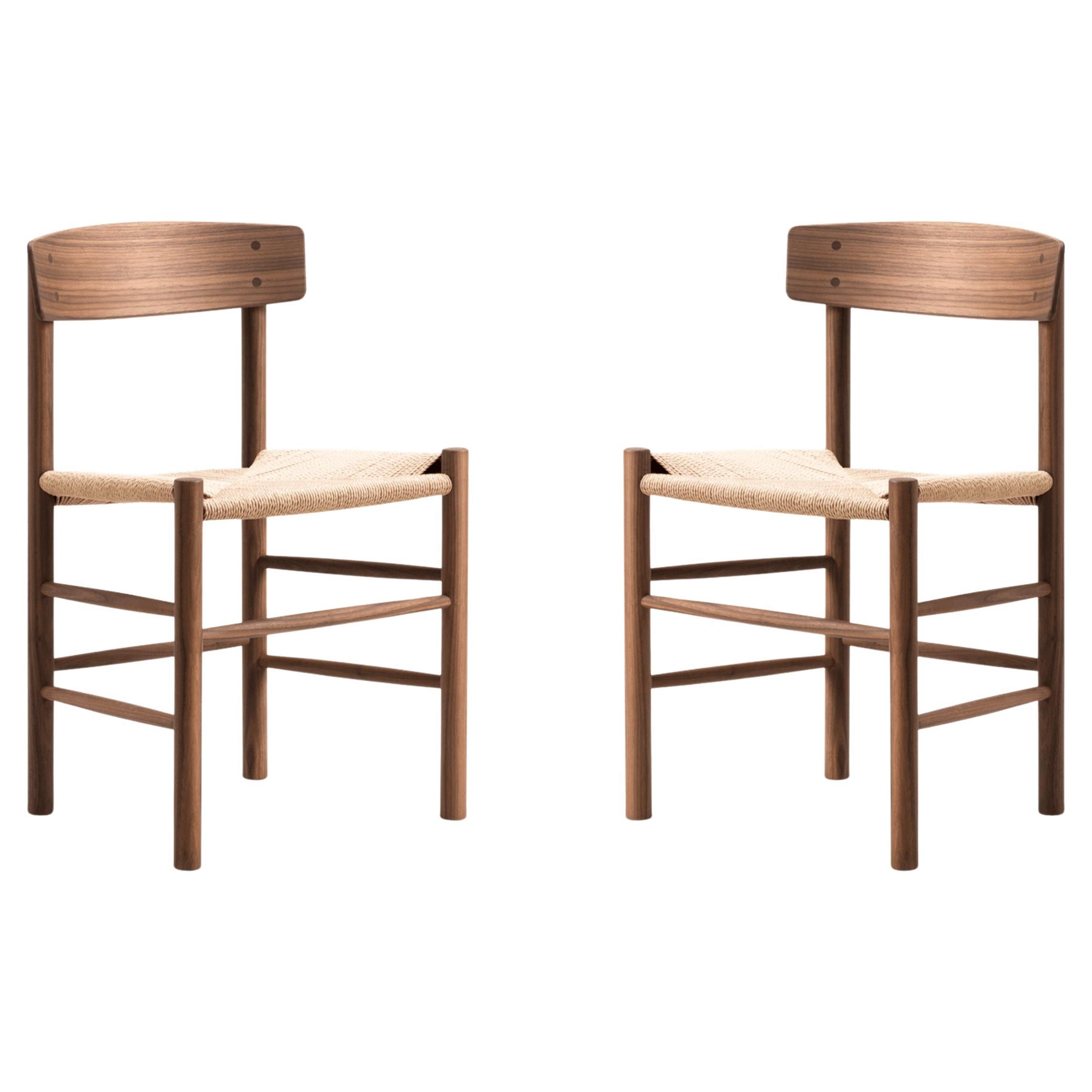 Børge Mogensen Pair of J39 Mogensen Chairs, Natural Paper Cord/Oiled Walnut