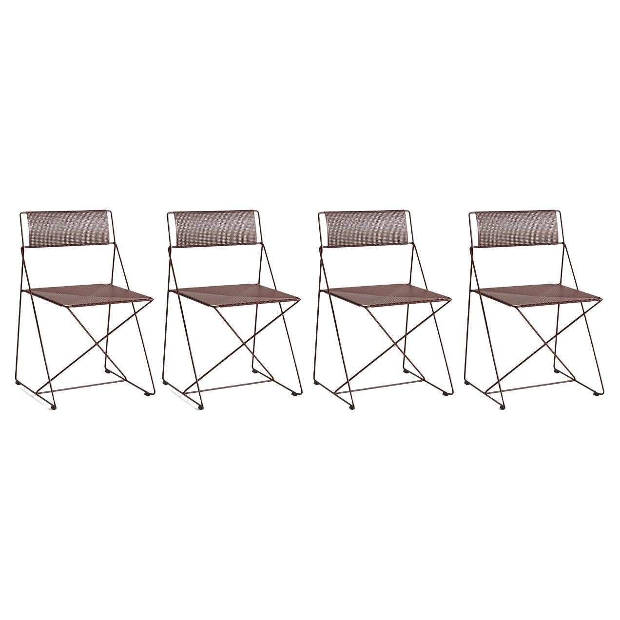 Ensemble de 4 chaises Steel-Line en acier poudré rouge de Niels Jørgen Haugesen en vente