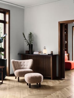 Little Petra Lounge Chair & Pouf by Viggo Boesen, Sheepskin & Walnut, for &T