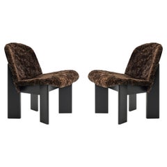 Pair of Chisel Lounge Chairs in Sheepskin Espresso & Black Lacquered Oak, HAY