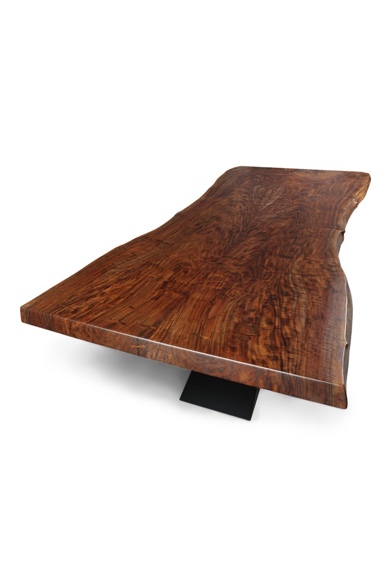 Canadian Claro Walnut Cantilever Dining Table, in Stock For Sale