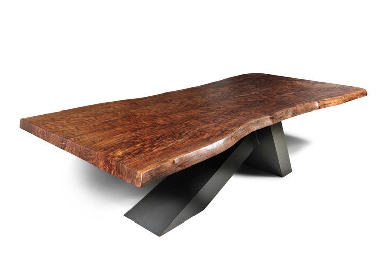 Hand-Crafted Claro Walnut Cantilever Dining Table, in Stock For Sale
