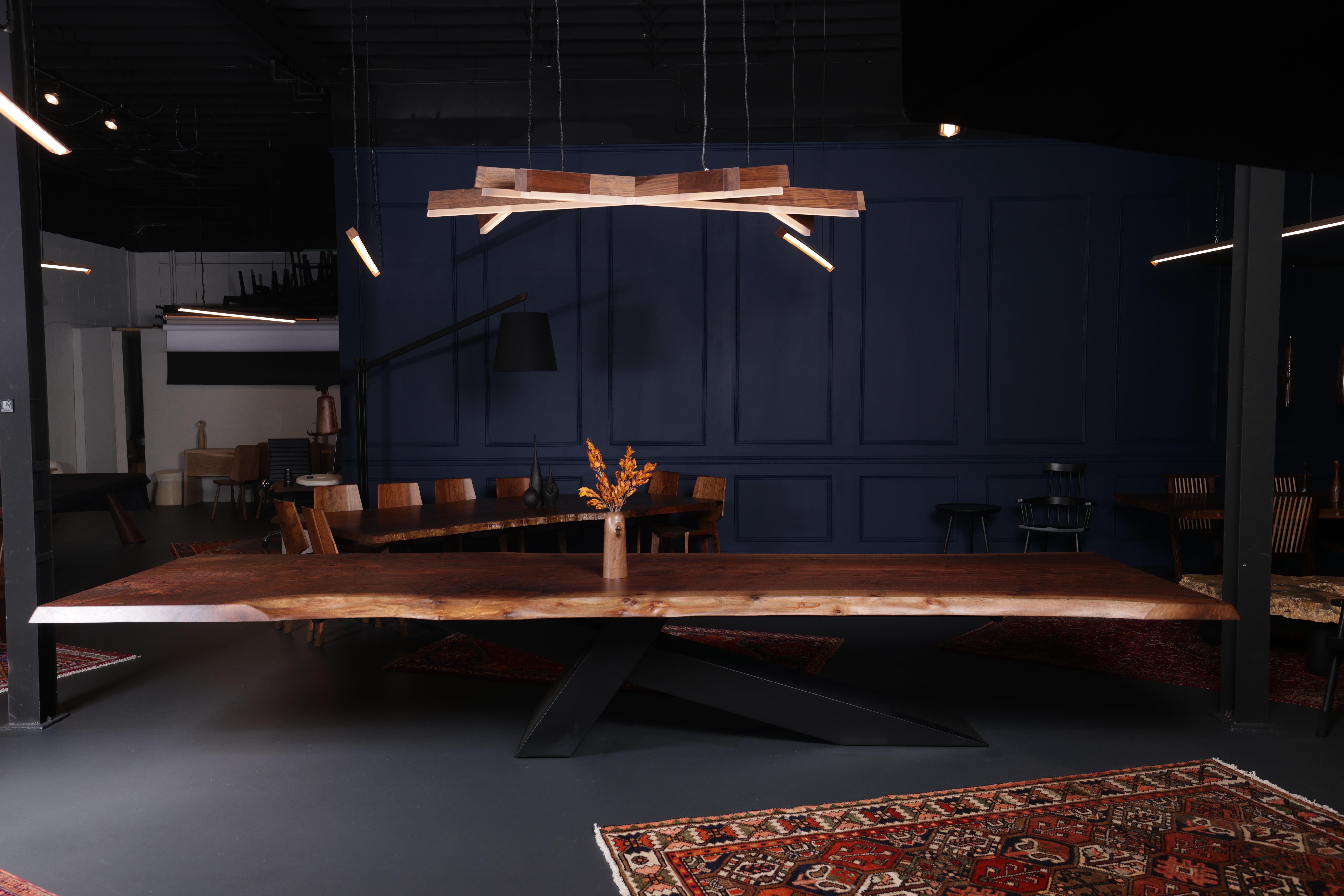 Organic Modern In Stock -16 Foot Single Slab Claro Walnut Cantilever Base Table For Sale
