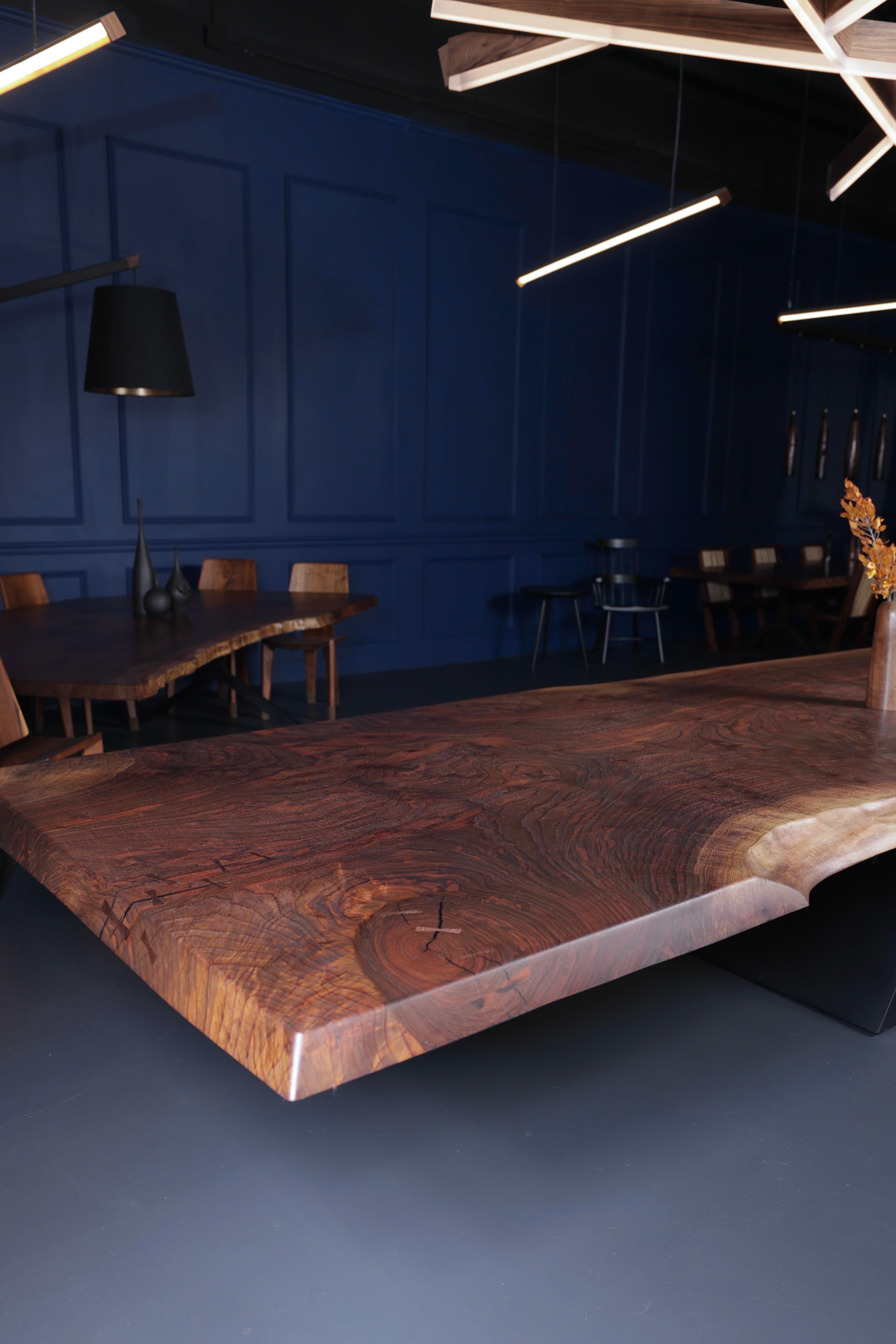Canadian In Stock -16 Foot Single Slab Claro Walnut Cantilever Base Table For Sale