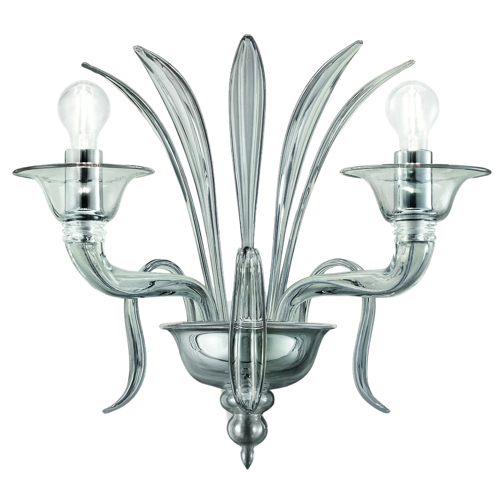 Made in Italy, Murano Blown Glass Wall Sconce, Grey Venetian Crystal For Sale