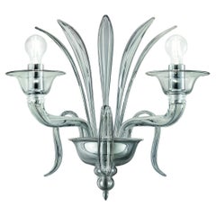 Made in Italy, Murano Blown Glass Wall Sconce, Grey Venetian Crystal
