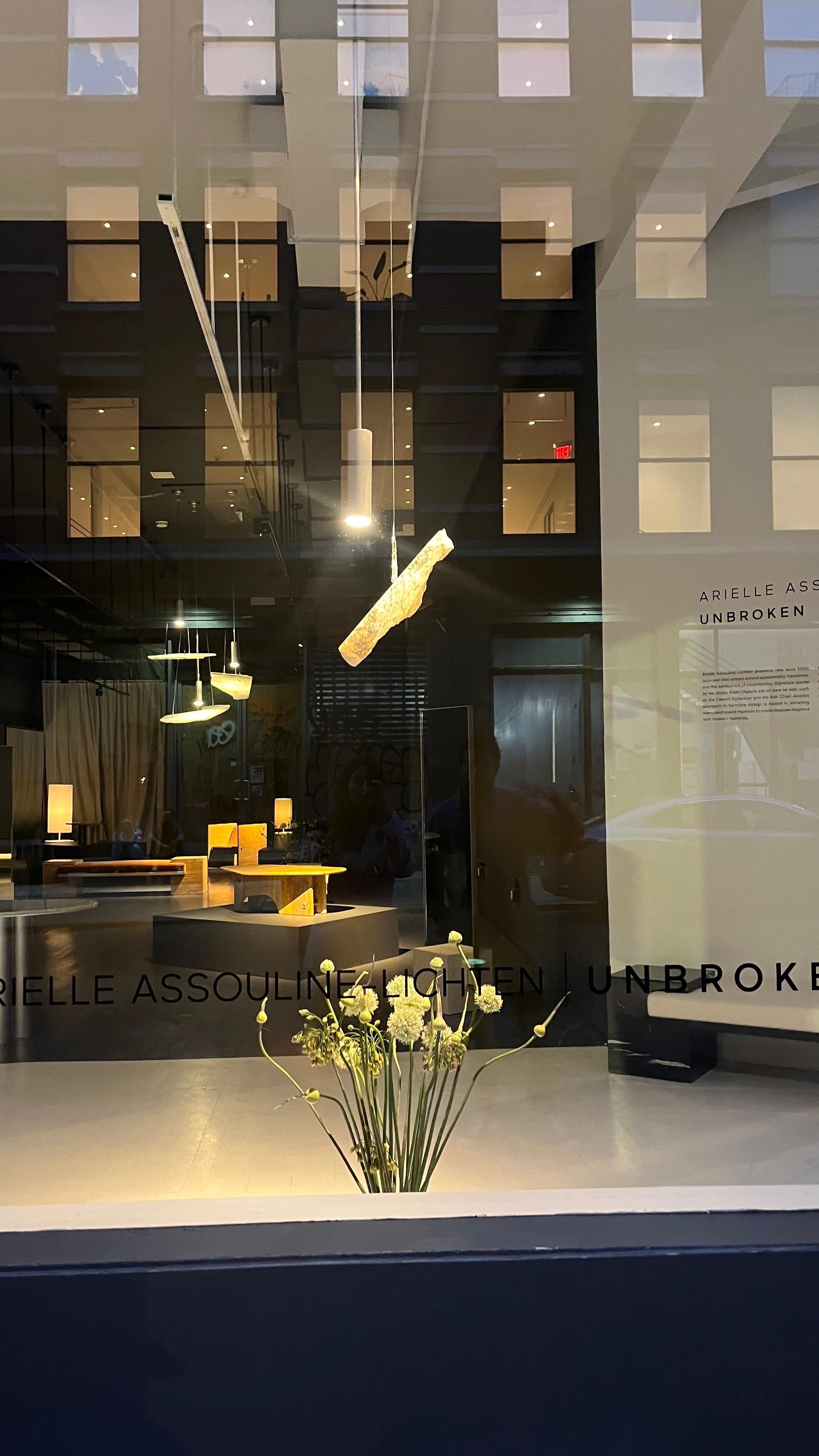 Alabaster and Brushed Aluminum or Brass Pendant by Arielle Assouline-Lichten In New Condition For Sale In Brooklyn, NY