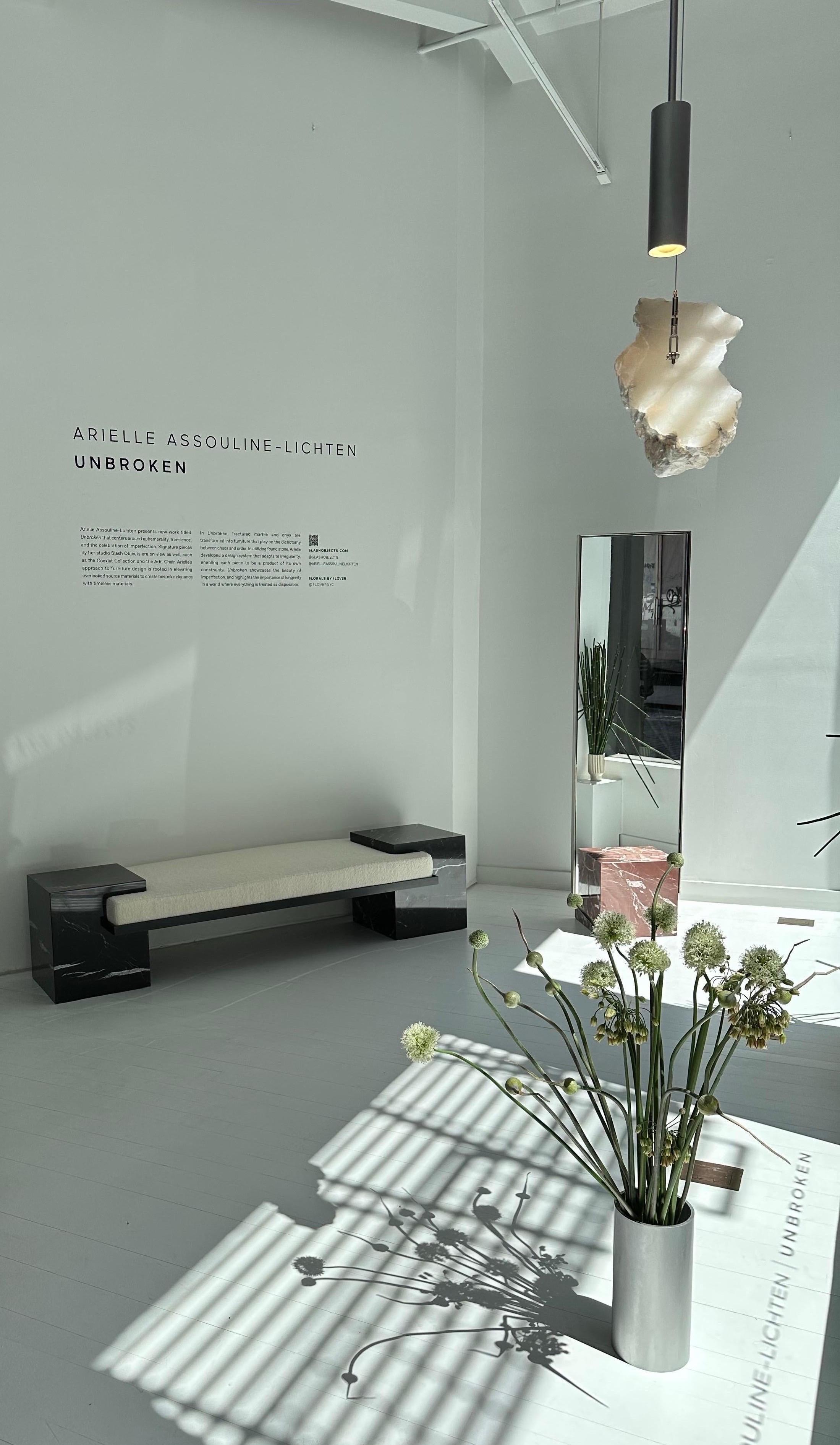 American Alabaster and Brushed Aluminum or Brass Pendant by Arielle Assouline-Lichten For Sale