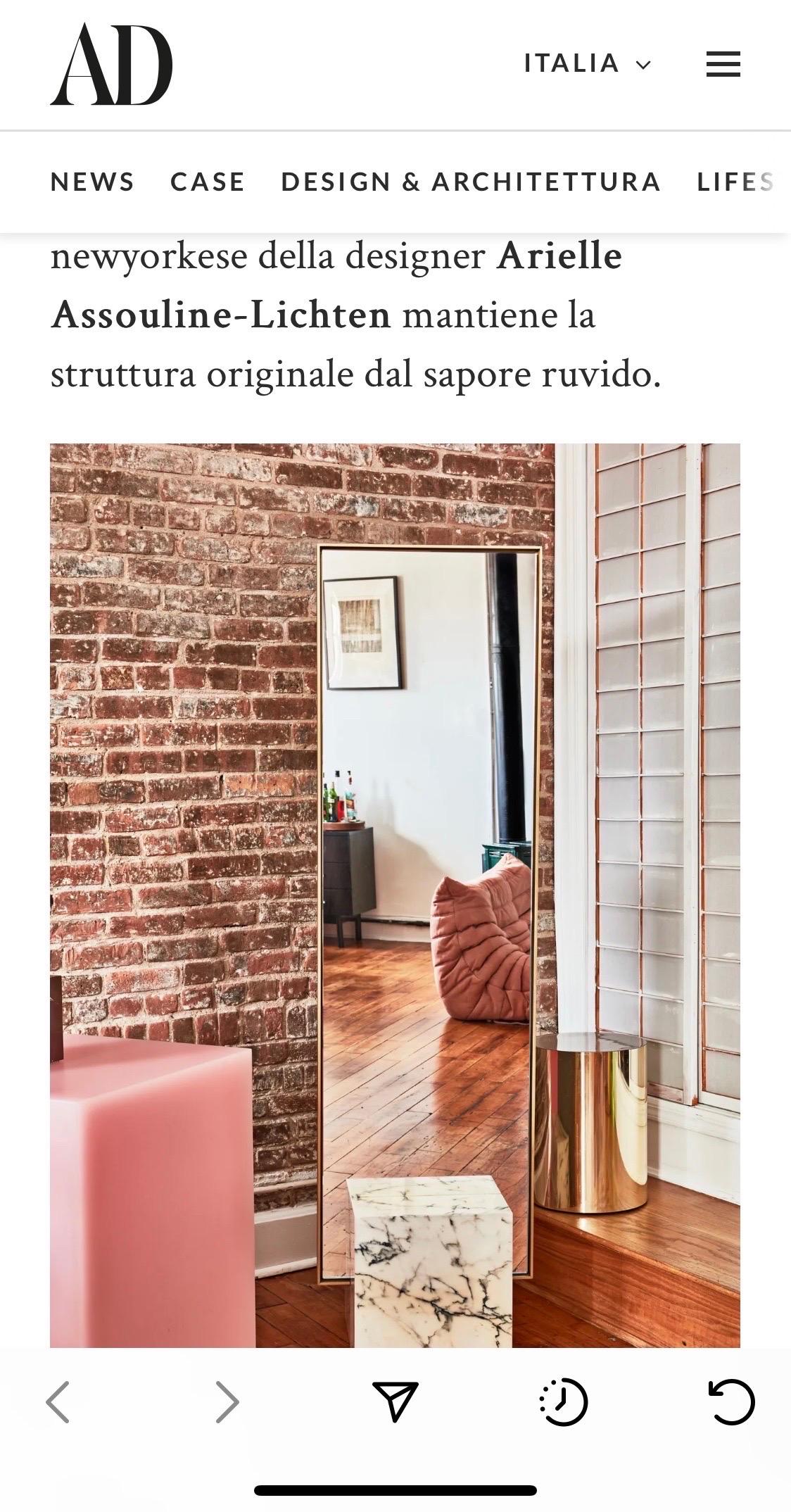 American Travertine and Brass Coexist Standing Mirror by Slash Objects - In Stock For Sale