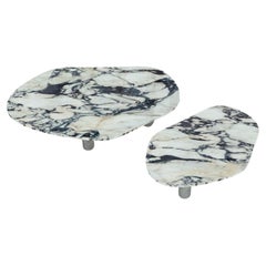 Nesting Calacatta Viola Coffee Tables with Marble Legs