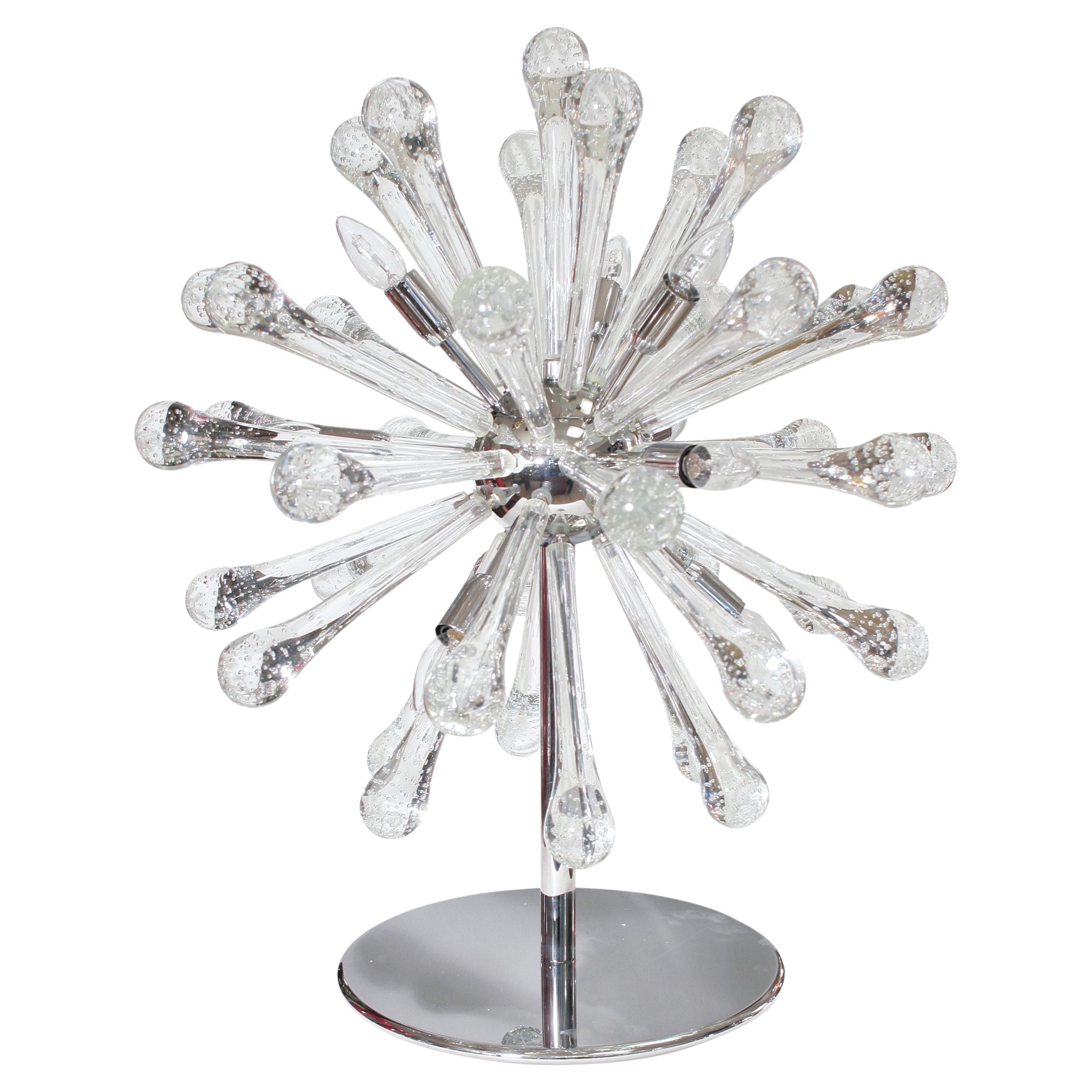 1980s Sputnik Table Lamps Clear Blown Glass Chromed Frame Murano Italy For Sale