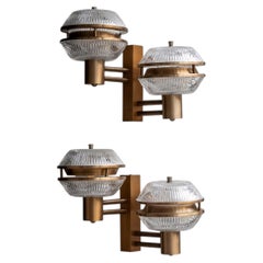 1960s Vintage Wall Lights by Sergio Mazza, Bronzed Steel & Glass