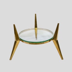 Table ronde vintage à deux niveaux, en laiton et verre, dans le style de Gio Ponti