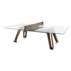 Modern Glass Ping Pong Table With Walnut Base by Impatia