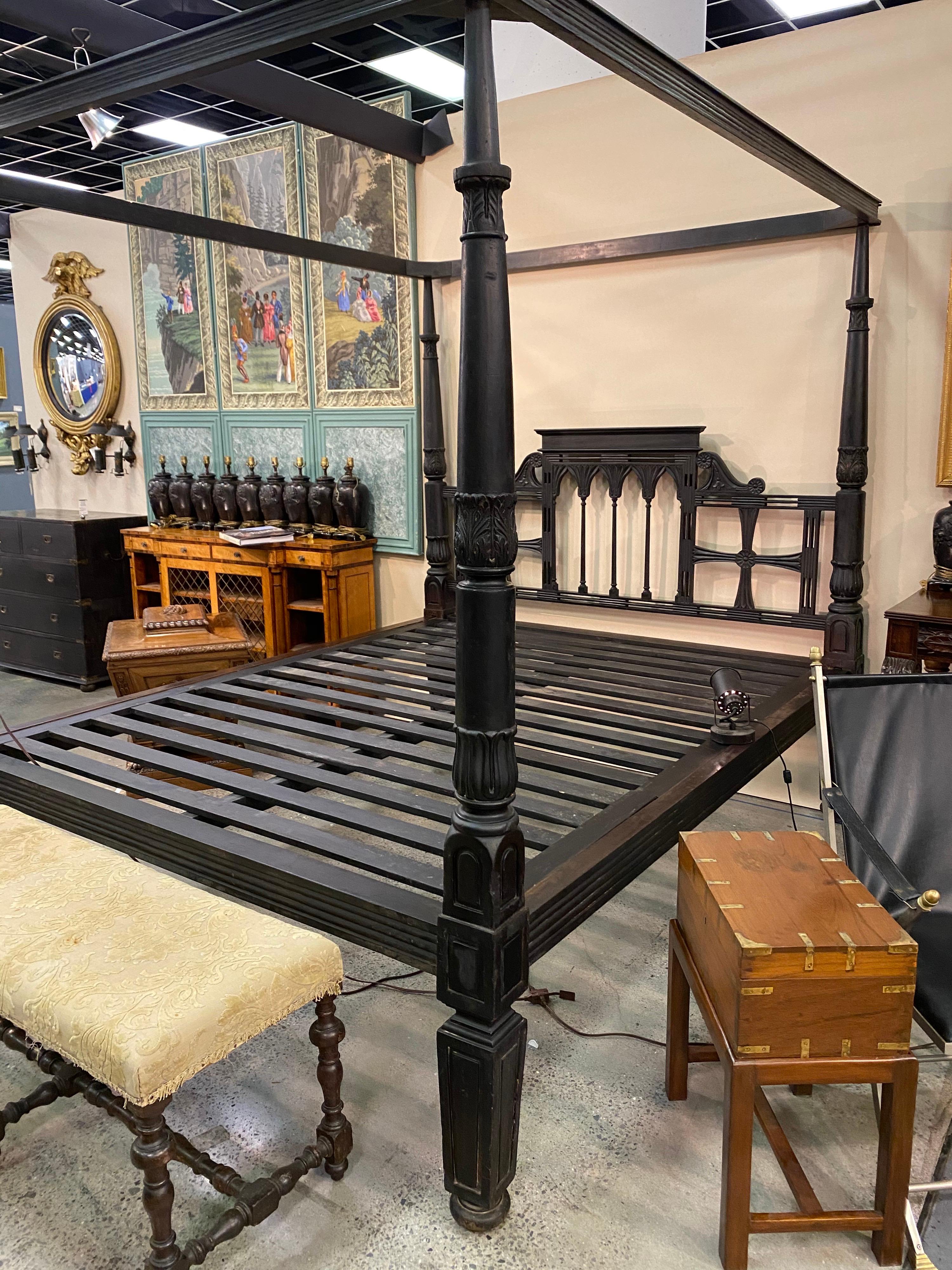Indian Incredible 19th Century British Colonial Mahogany King sized Bed 