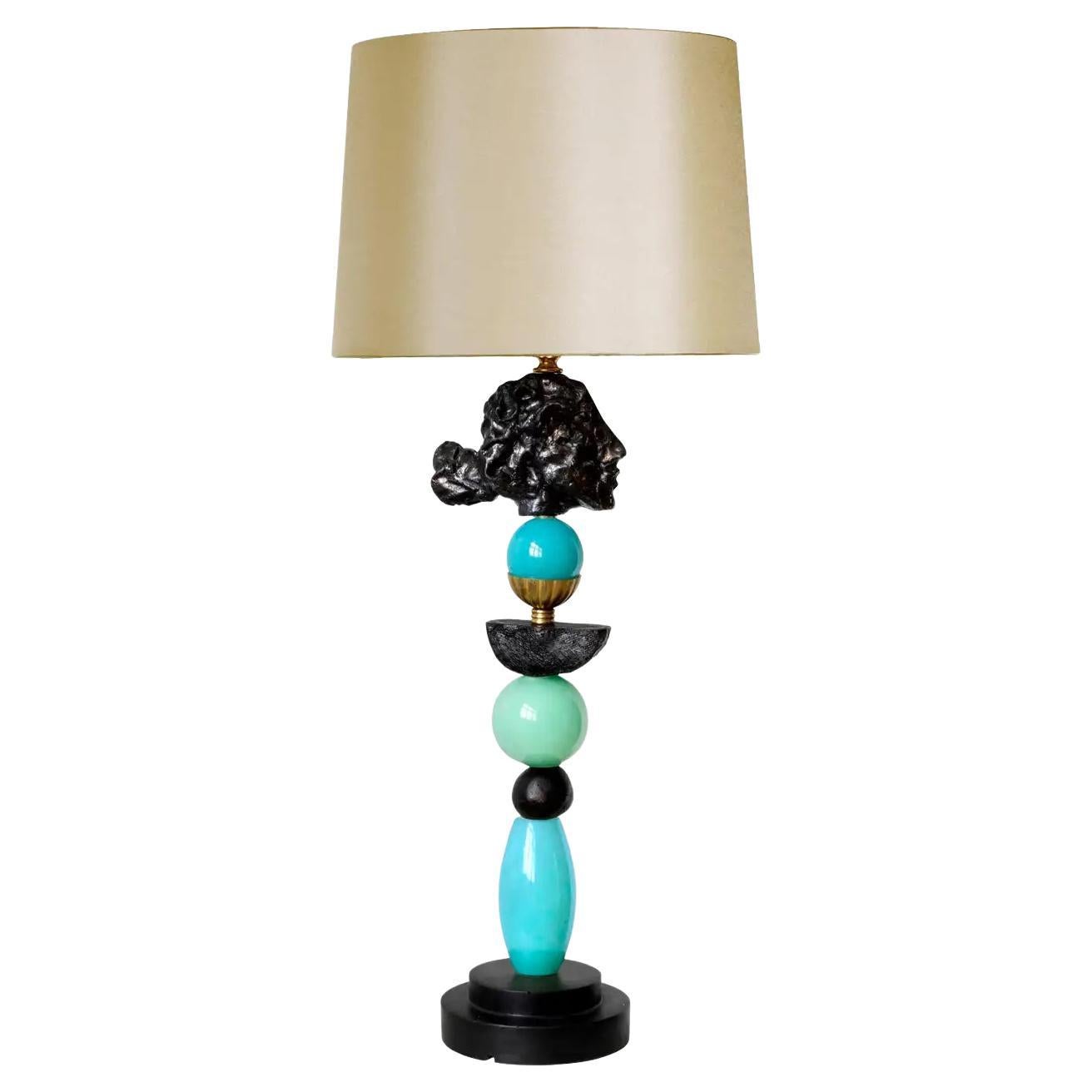 Eos Table Lamp by Margit Wittig, Blue and Green Glass with Sculpted Portrait