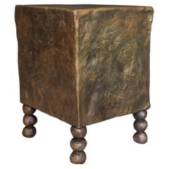 Contemporary Bronze Cast Cube Side Table On Sculptural Legs