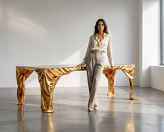 Levitaz Dining Table, Mirror Polished Cast Bronze, Contemporary
