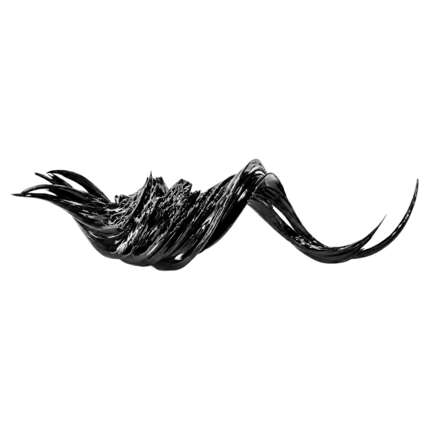 Contemporary Obsidian Black Abstract Resin Sculpture, Inferno Corno