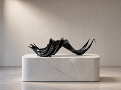 Contemporary Obsidian Black Abstract Resin Sculpture, Inferno Corno